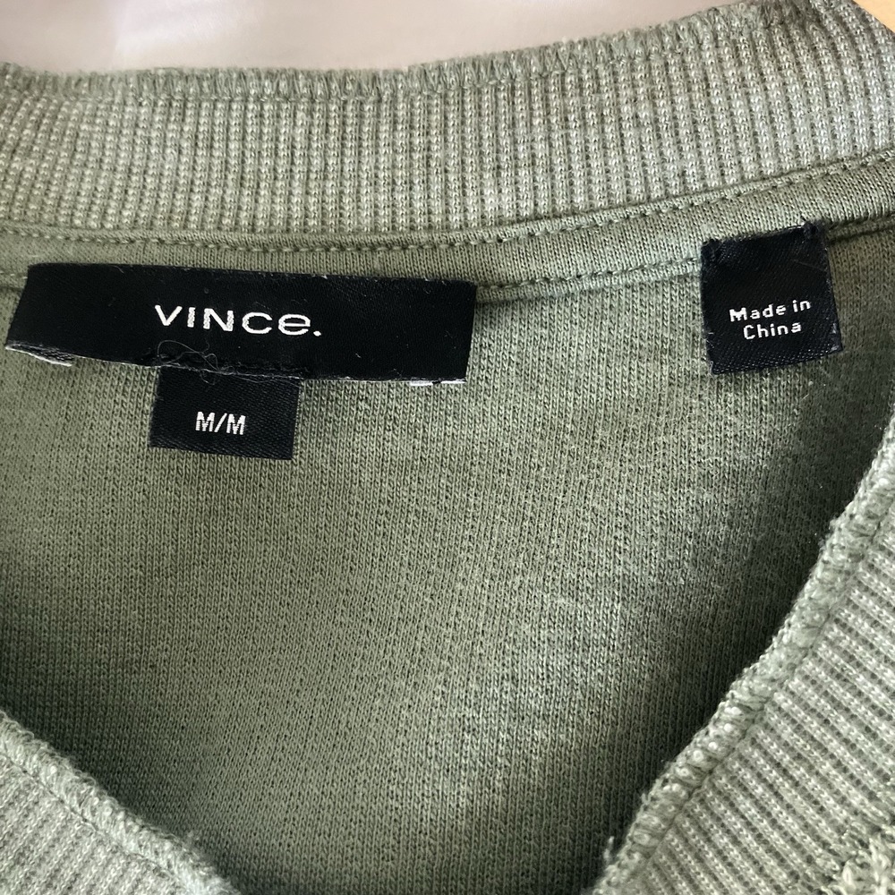Vince Olive Ribbed Knit Cotton Thermal‎ Long Sleeved Top Size Medium - Picture 2 of 5